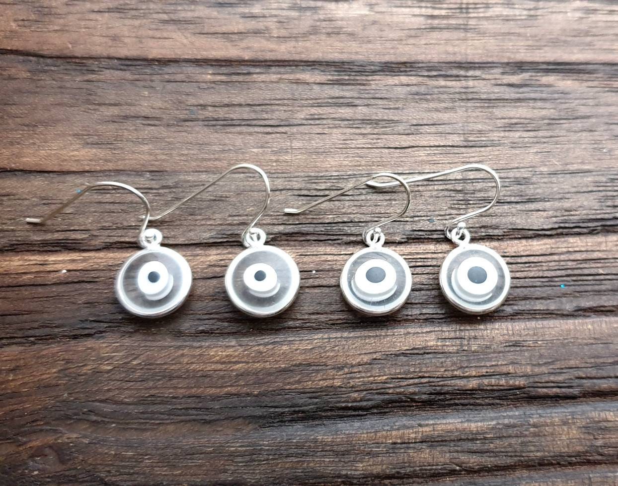 Evil Eye Dangle Earrings, Sterling Silver White Evil Eye Dangle Earrings, Mati Dangle Earrings
