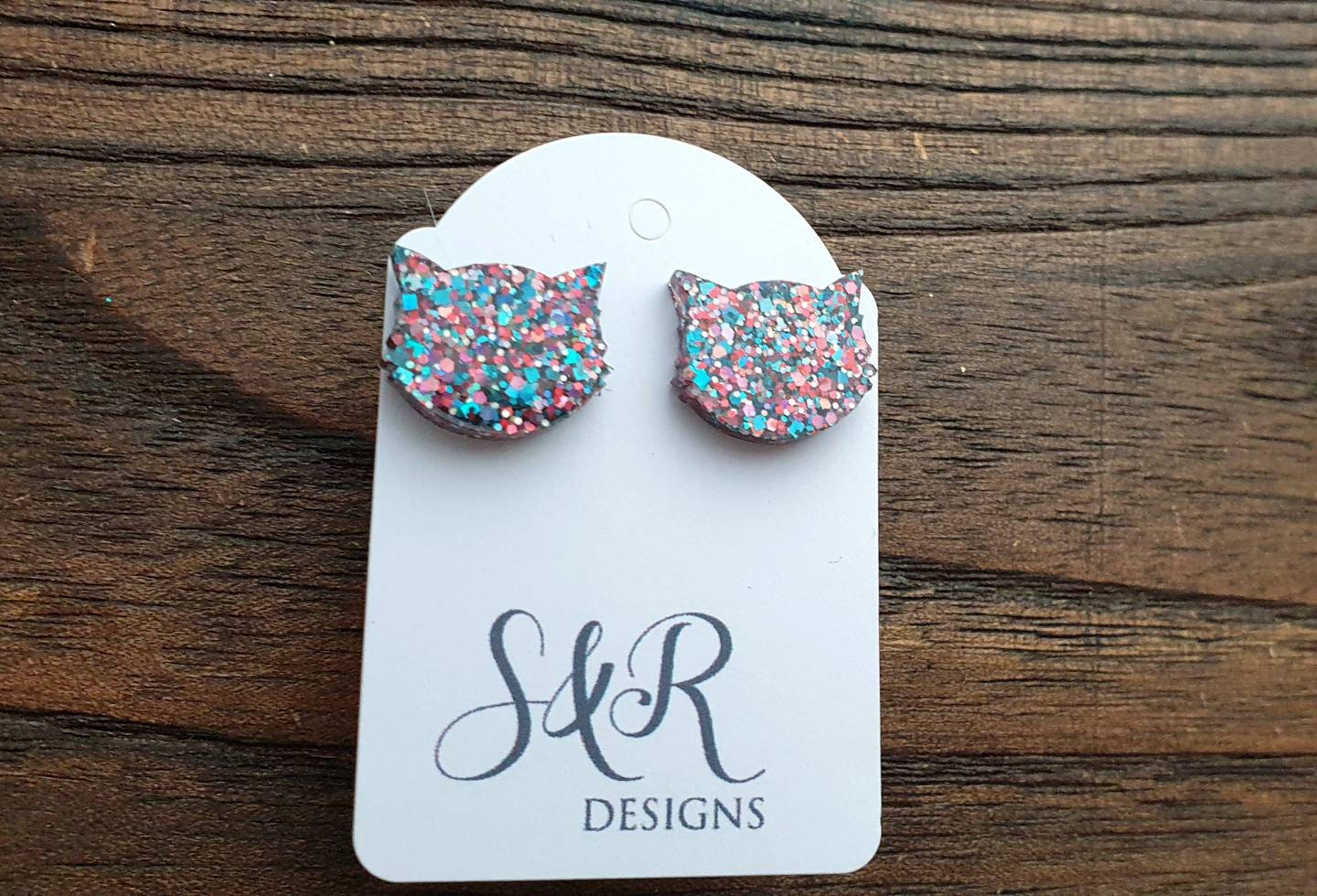 Cat Earrings, Cat Resin Stud Earrings, Confetti Glitter Earrings, Cat Glitter Earrings made with Stainless Steel.