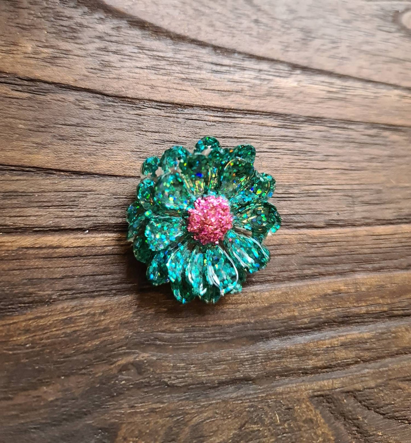 Flower Brooch, Resin Green Pink Flower Brooch with Stainless Steel Pin