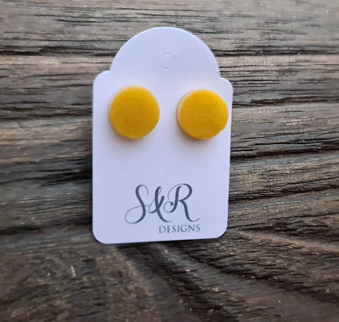 Circle Dot Resin Stud Earrings, Yellow Gold Earrings. Stainless Steel Stud Earrings. 12mm, 10mm or 8mm