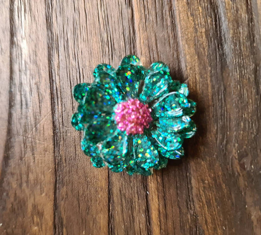 Flower Brooch, Resin Green Pink Flower Brooch with Stainless Steel Pin