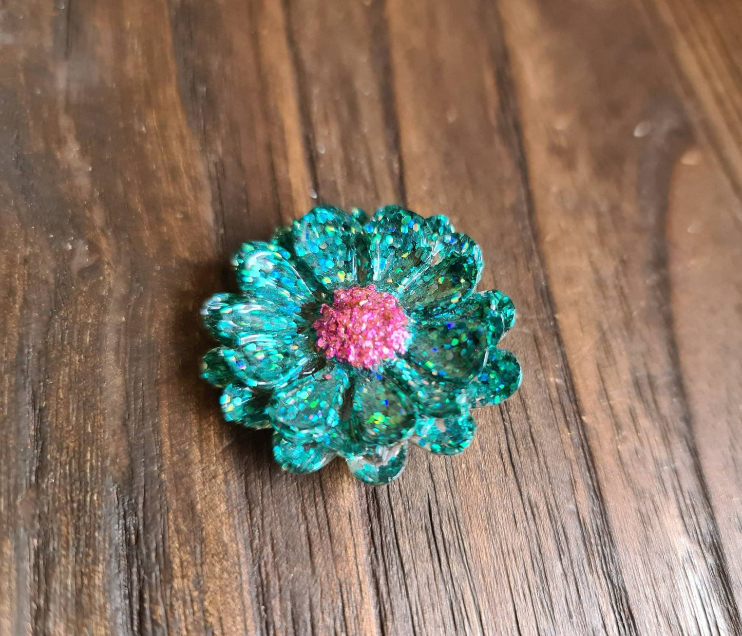 Flower Brooch, Resin Green Pink Flower Brooch with Stainless Steel Pin