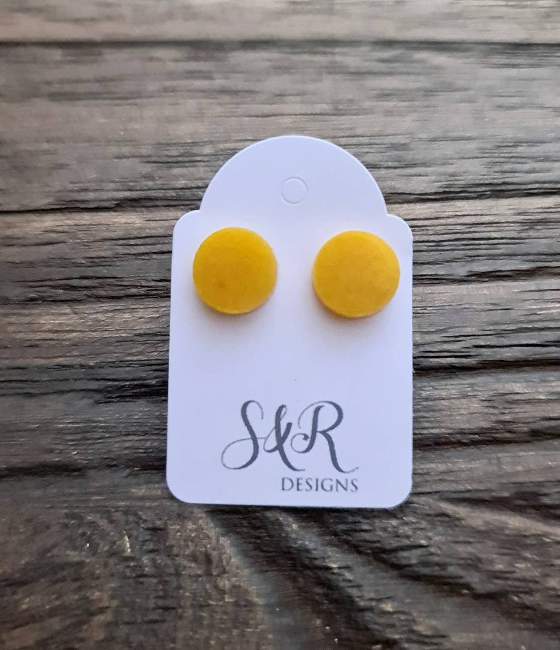 Circle Dot Resin Stud Earrings, Yellow Gold Earrings. Stainless Steel Stud Earrings. 12mm, 10mm or 8mm