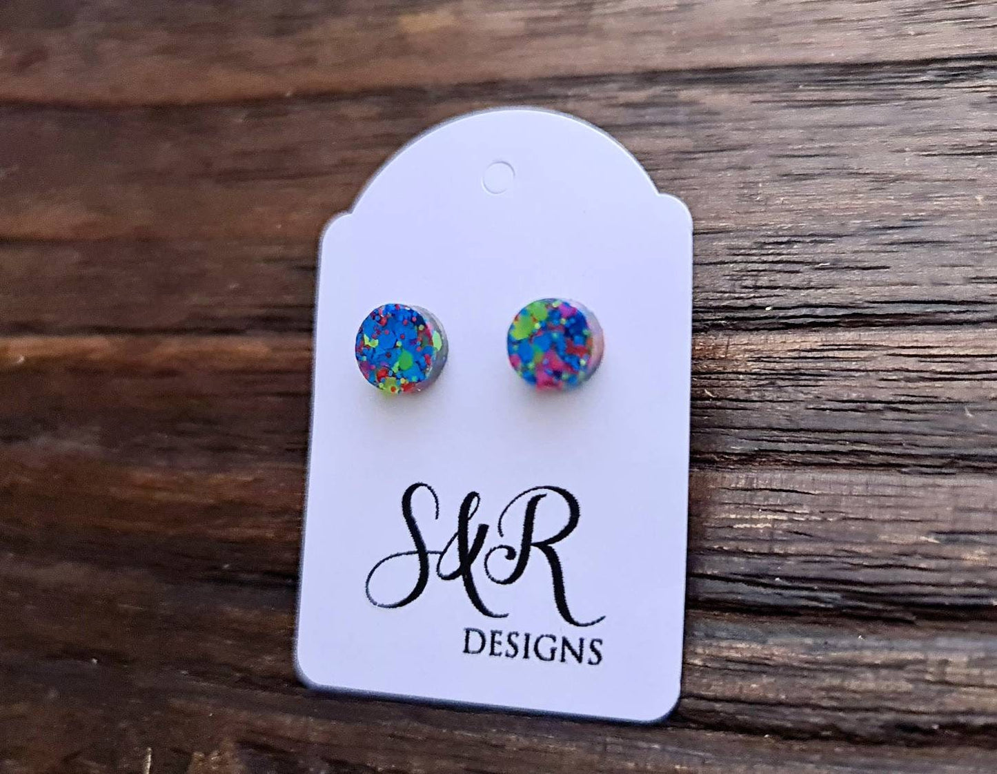 Circle Dot Resin Stud Earrings, Neon Pink Blue Yellow Stud Earrings, Tiny Studs, Stainless Steel Stud Earrings. 8mm