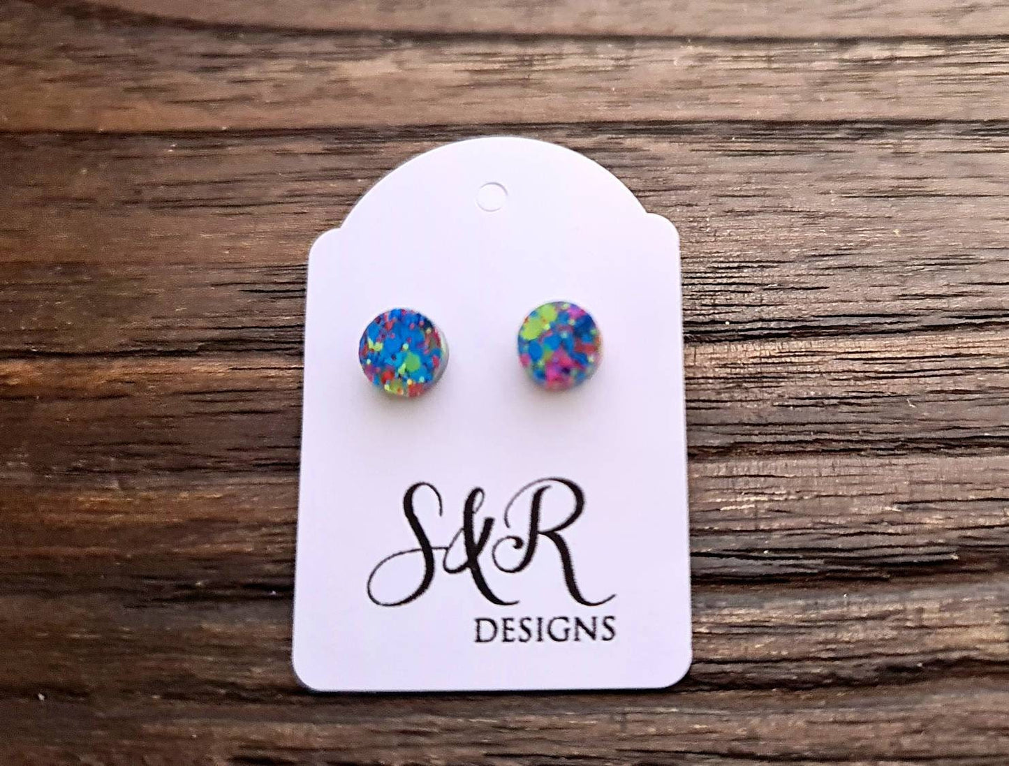 Circle Dot Resin Stud Earrings, Neon Pink Blue Yellow Stud Earrings, Tiny Studs, Stainless Steel Stud Earrings. 8mm