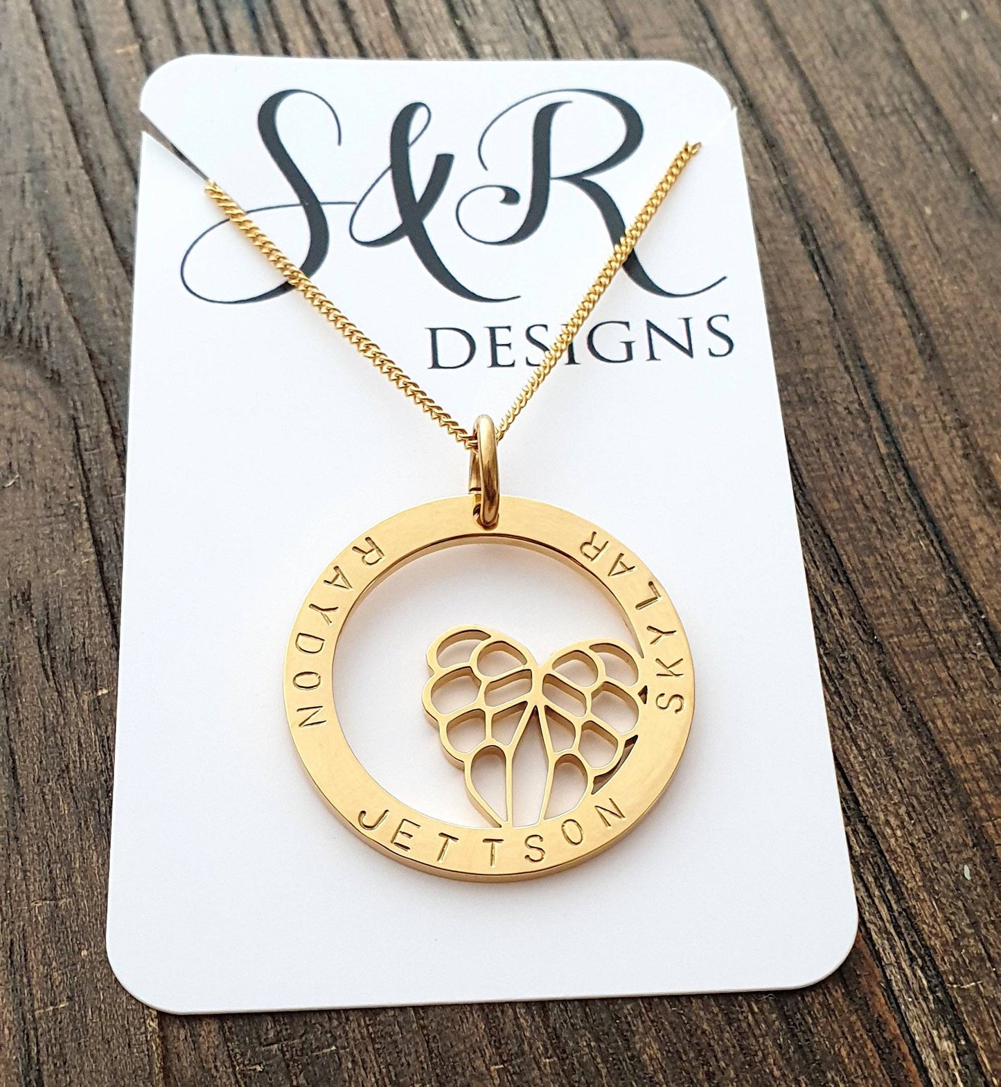 Butterfly Necklace, Personalized Necklace, Hand Stamped Necklace Design Pendant Stainless Steel. Choose Colour