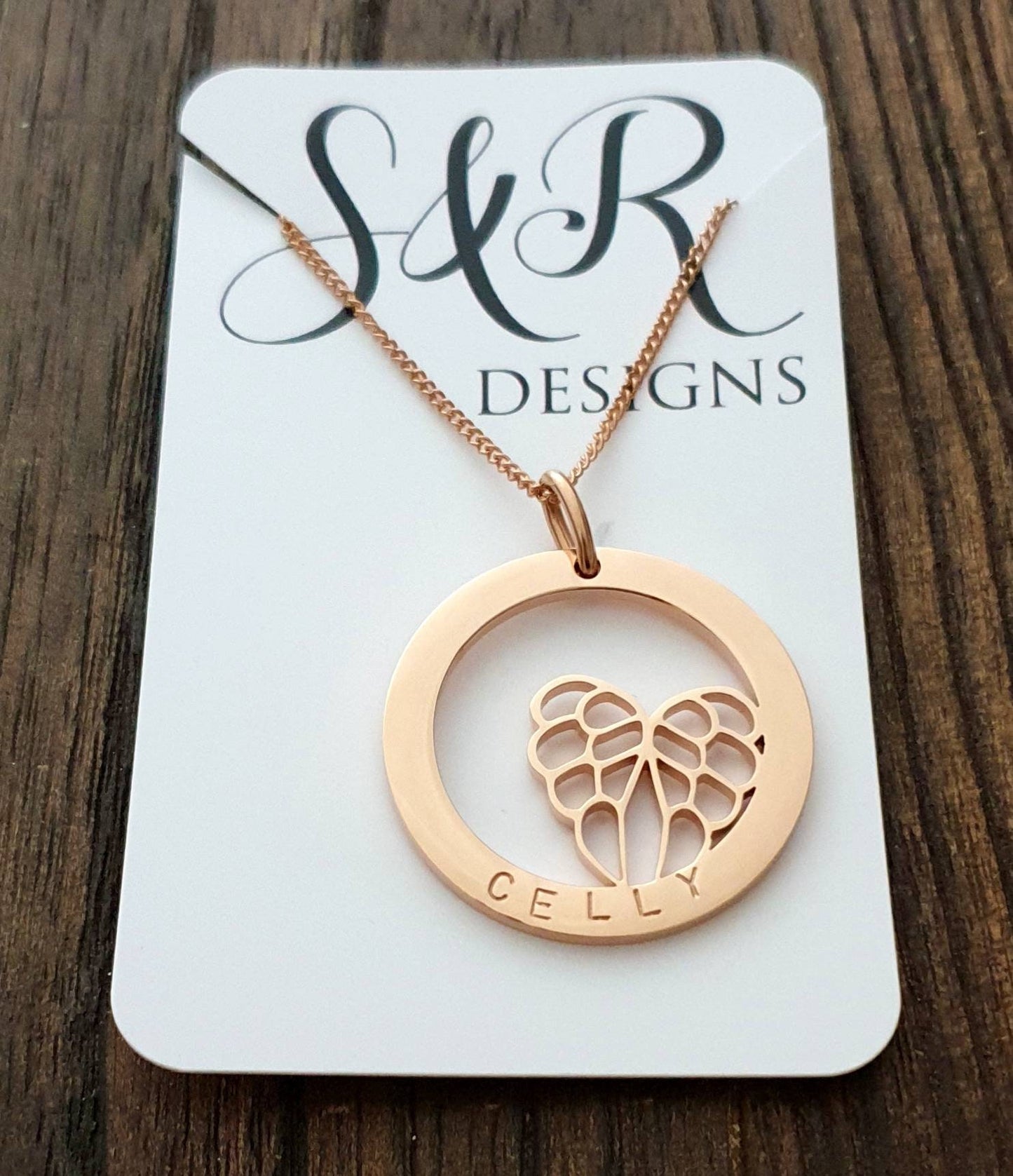 Butterfly Necklace, Personalized Necklace, Hand Stamped Necklace Design Pendant Stainless Steel. Choose Colour