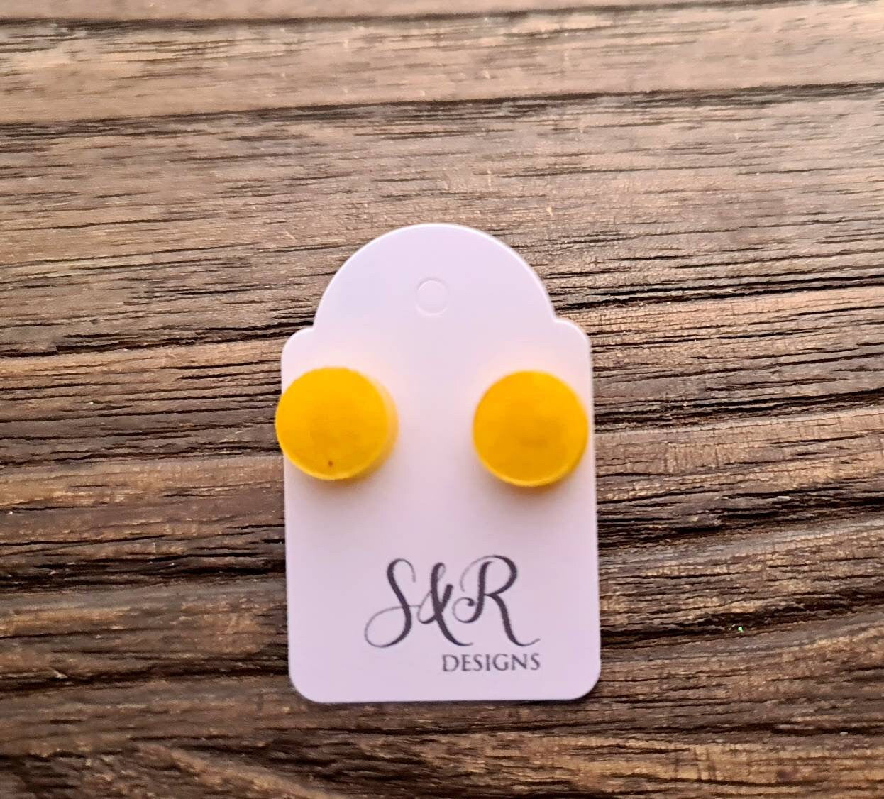 Circle Dot Resin Stud Earrings, Yellow Gold Earrings. Stainless Steel Stud Earrings. 12mm, 10mm or 8mm