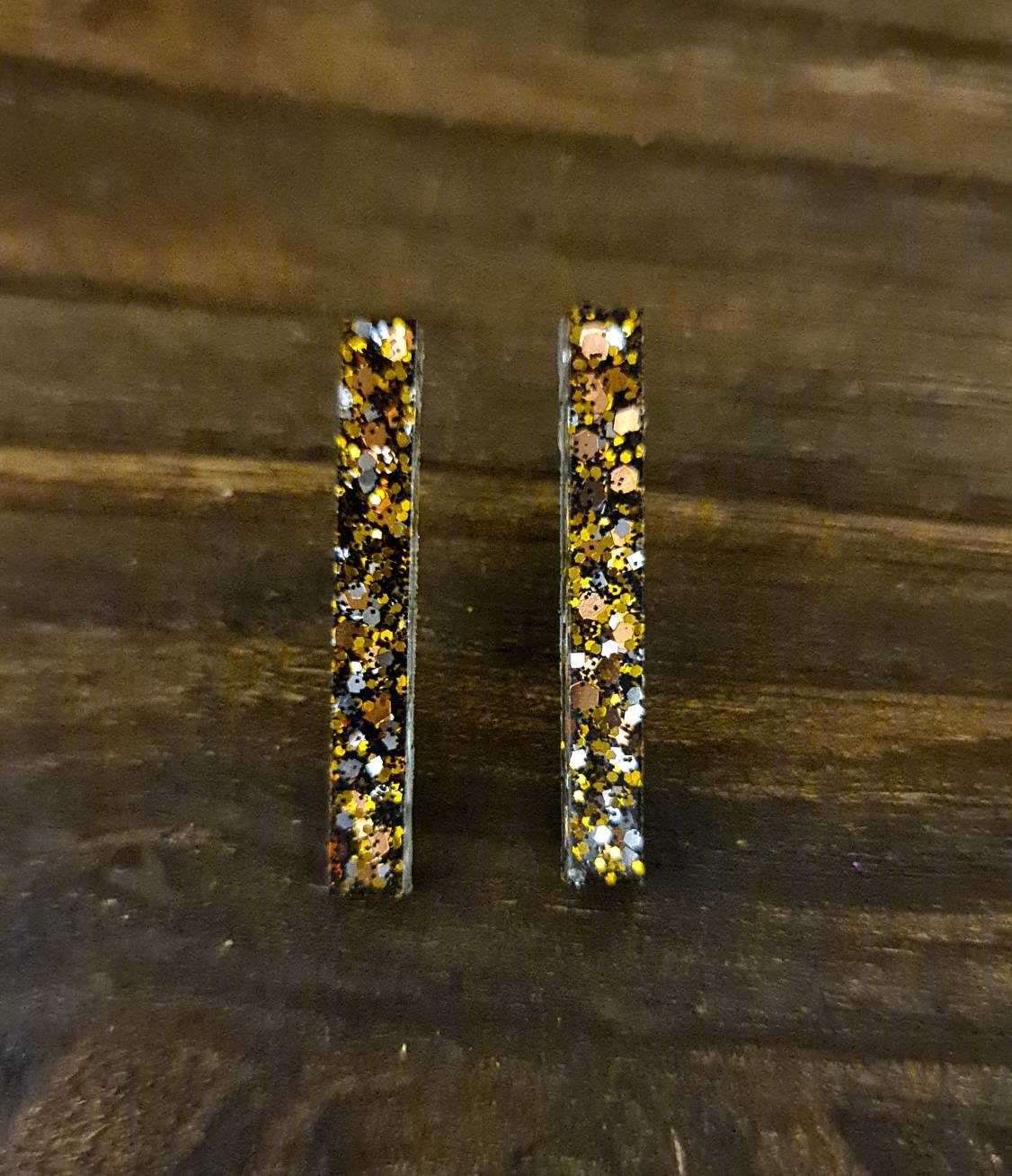 Long Bar Earrings, Silver, Gold, Rose Gold, Black Mix Glitter Earrings, Bar Resin Earrings, Stainless Steel Earrings, Statement Earrings