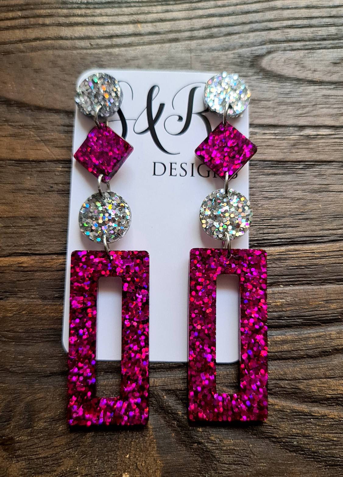 Rectangle Long Dangle Earrings, Statement Glitter Extra Long Dangle Earrings or Choose Colour 10.5cm long