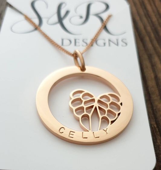 Butterfly Necklace, Personalized Necklace, Hand Stamped Necklace Design Pendant Stainless Steel. Choose Colour