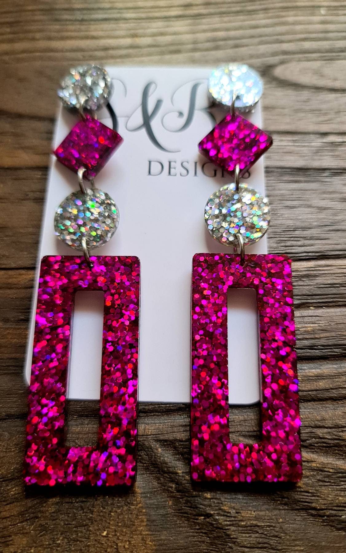 Rectangle Long Dangle Earrings, Statement Glitter Extra Long Dangle Earrings or Choose Colour 10.5cm long