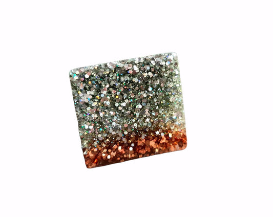 Statement Square Resin Ring, Handmade Size 7 US N AU. Silver Holographic and Rosegold Glitter