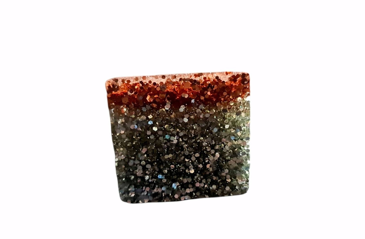 Statement Square Resin Ring, Handmade Size 7 US N AU. Silver Holographic and Rosegold Glitter