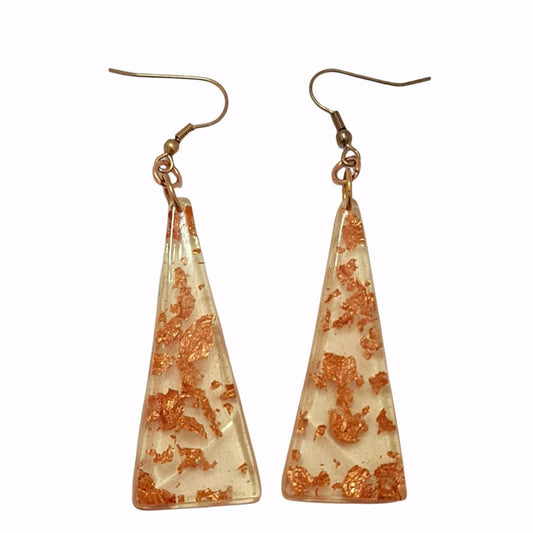 Resin Dangle Earrings, Rosegold Leaf Mix Triangle Dangle Earrings Stainless Steel, Glitter Earrings, Statement Earrings