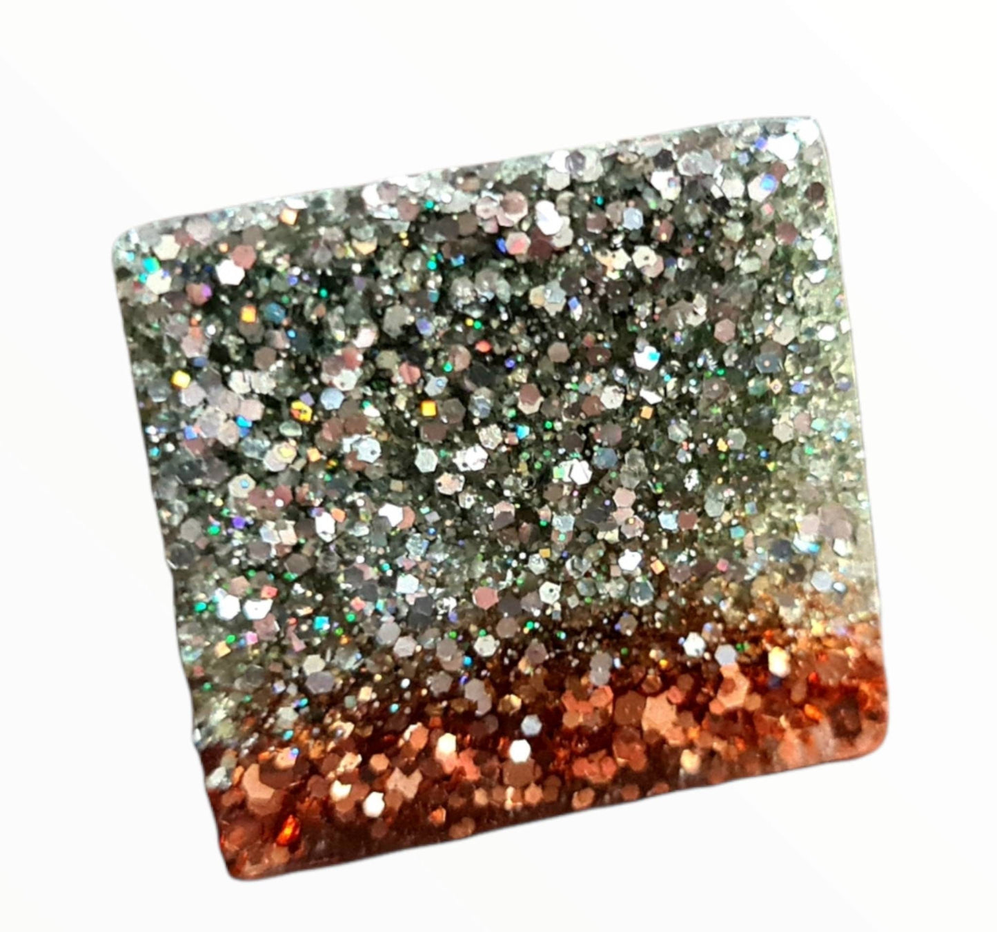 Statement Square Resin Ring, Handmade Size 7 US N AU. Silver Holographic and Rosegold Glitter