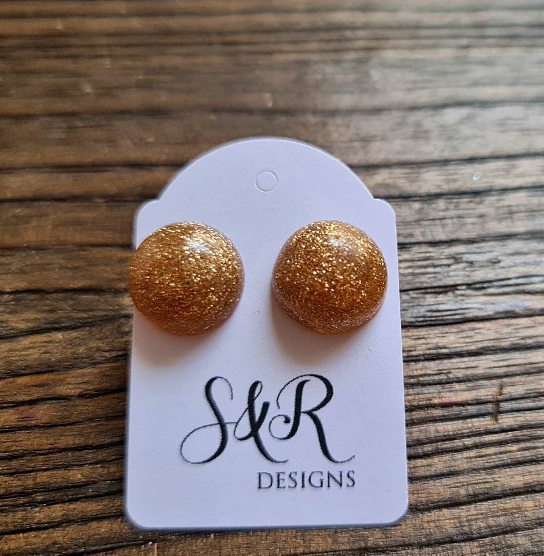 Resin Ball Stud earrings, Light Rosegold Glitter Mix Earrings, Stainless Steel Earrings 14mm