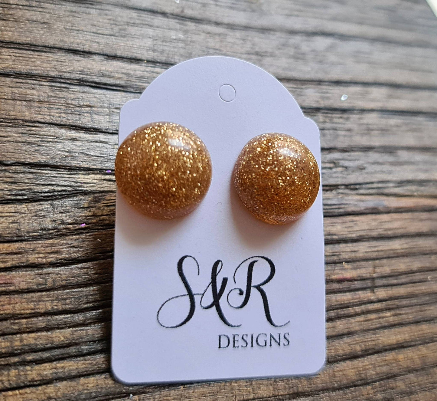 Resin Ball Stud earrings, Light Rosegold Glitter Mix Earrings, Stainless Steel Earrings 14mm