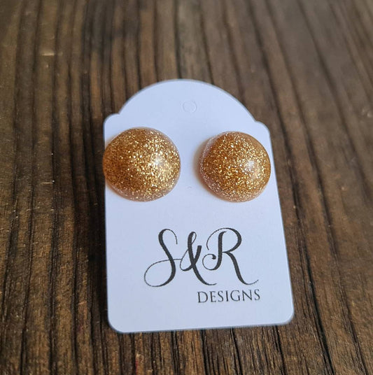 Resin Ball Stud earrings, Light Rosegold Glitter Mix Earrings, Stainless Steel Earrings 14mm