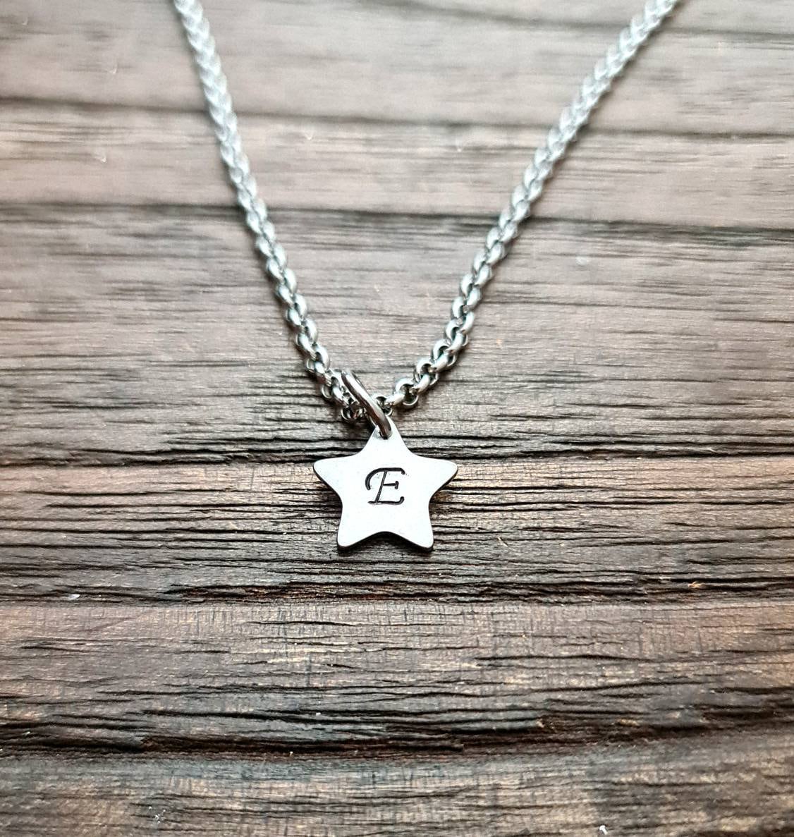Star Necklace, Personalised Necklace, Hand Stamped Star Initial Necklace Pendant Stainless Steel. Personalized Gift