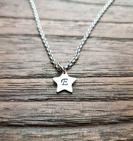 Star Necklace, Personalised Necklace, Hand Stamped Star Initial Necklace Pendant Stainless Steel. Personalized Gift