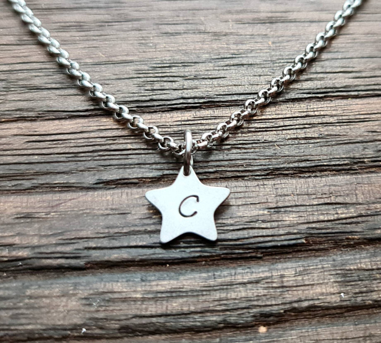 Star Necklace, Personalised Necklace, Hand Stamped Star Initial Necklace Pendant Stainless Steel. Personalized Gift