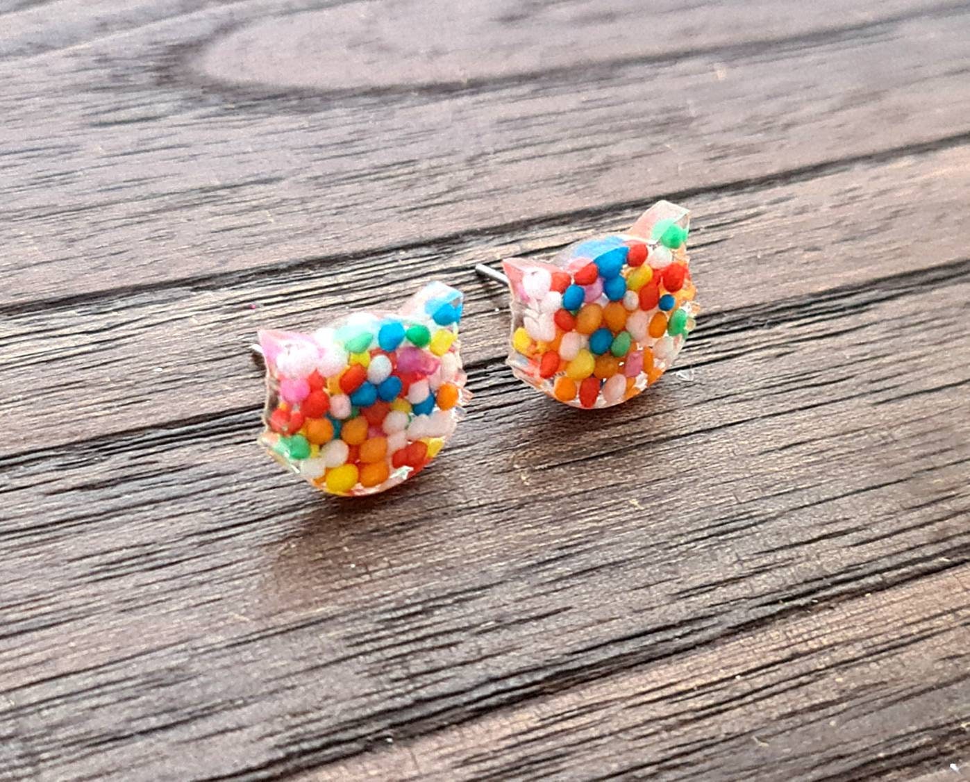 Cat Sprinkle Stud Earrings, Cat Resin Earrings, Real Candy 100s & 1000s Earrings made with Stainless Steel.