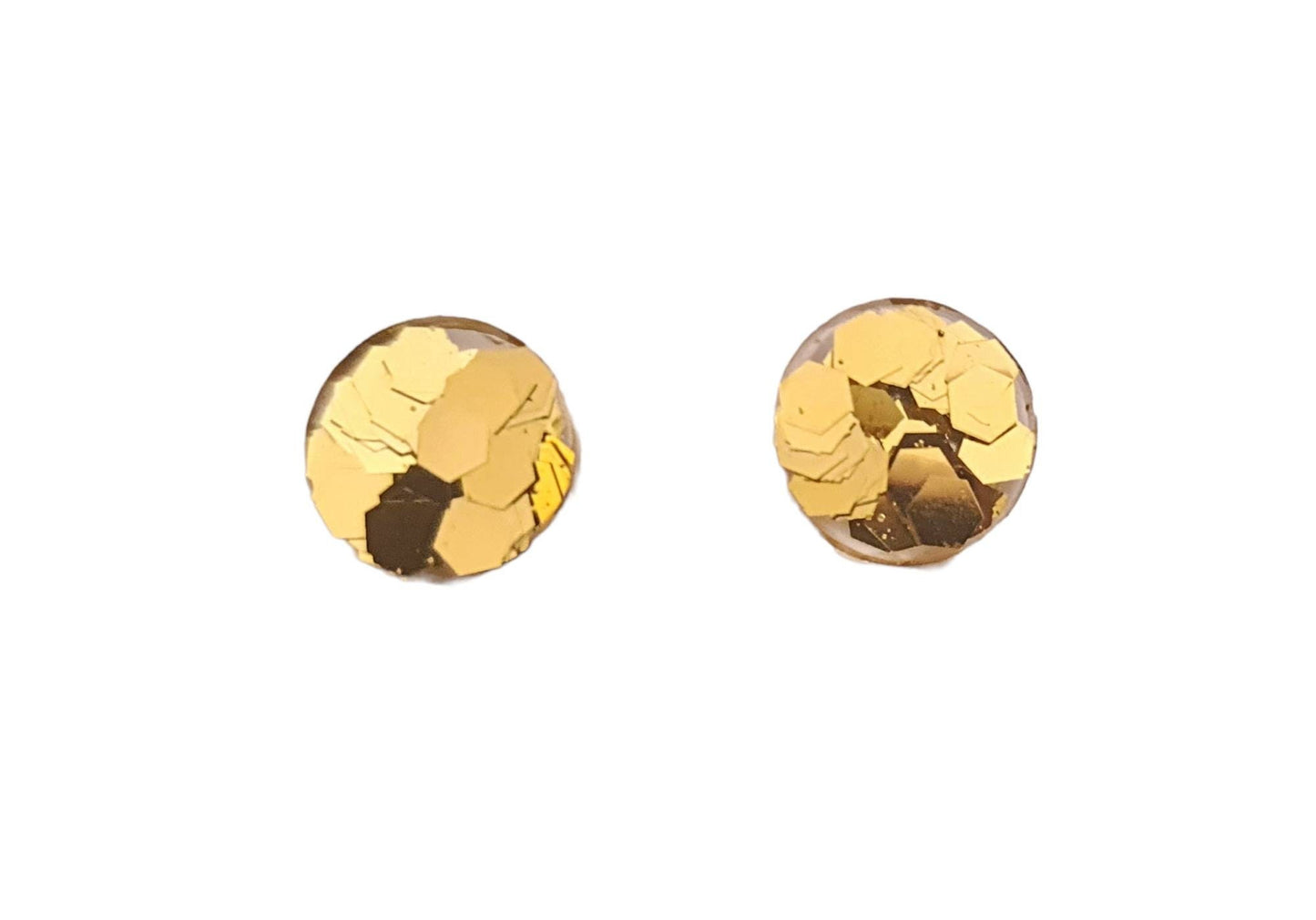 Circle Dot Resin Stud Earrings, Gold Chunky Glitter Earrings. Stainless Steel Stud Earrings. 15mm, 12mm, 10mm or 8mm