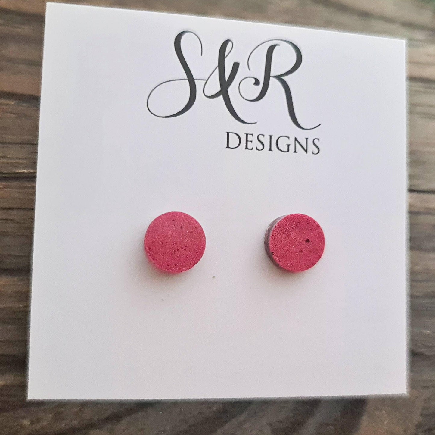Circle Dot Resin Stud Earrings, Pink Blush Earrings, Mystical Glitter, Stainless Steel Studs. 15mm, 12mm, 10mm or 8mm