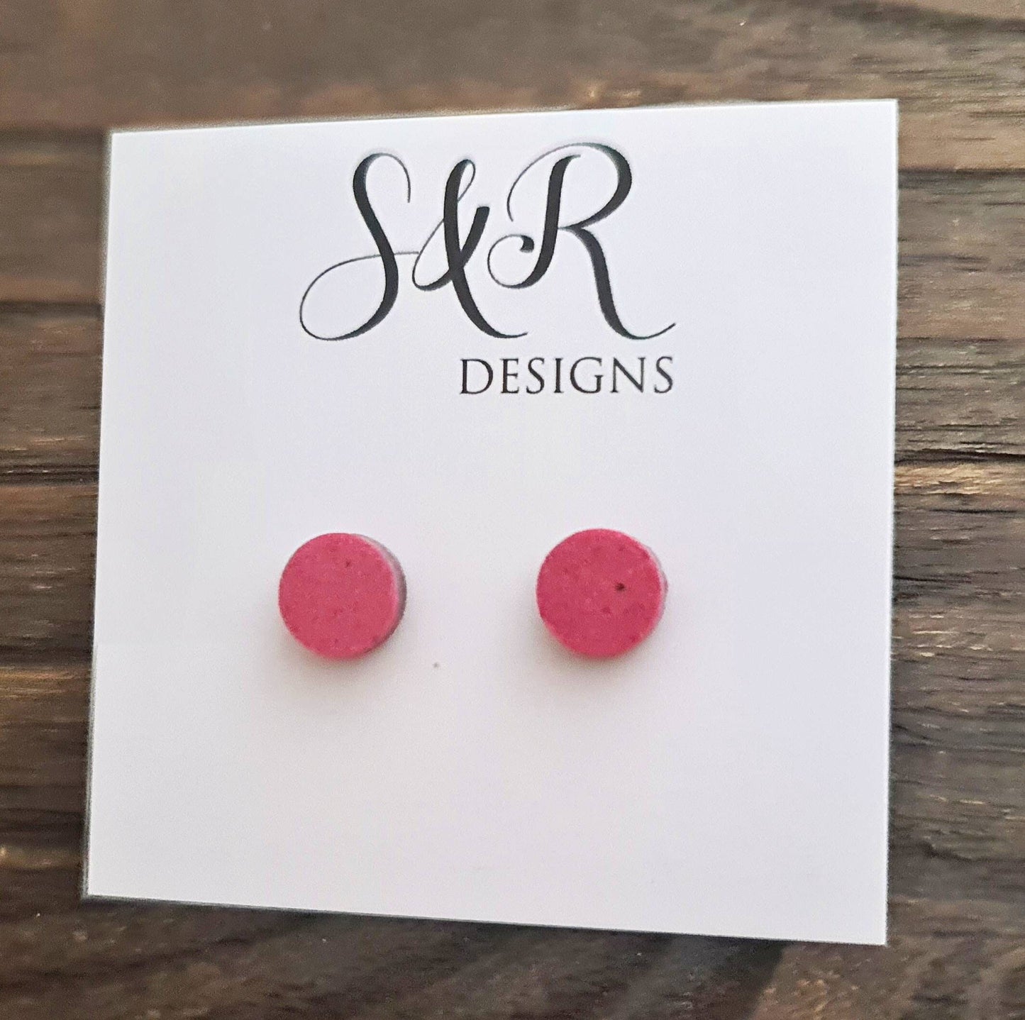 Circle Dot Resin Stud Earrings, Pink Blush Earrings, Mystical Glitter, Stainless Steel Studs. 15mm, 12mm, 10mm or 8mm