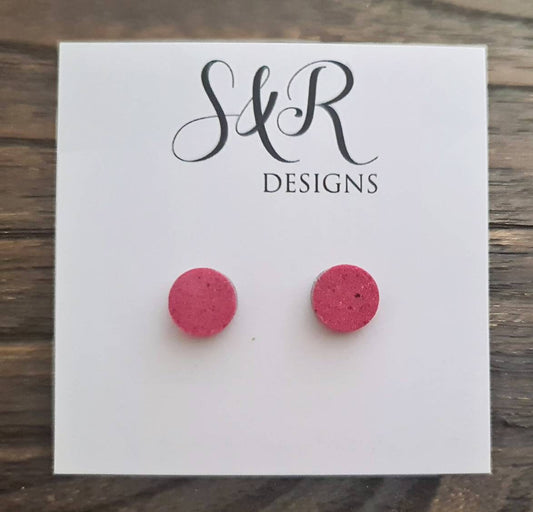 Circle Dot Resin Stud Earrings, Pink Blush Earrings, Mystical Glitter, Stainless Steel Studs. 15mm, 12mm, 10mm or 8mm
