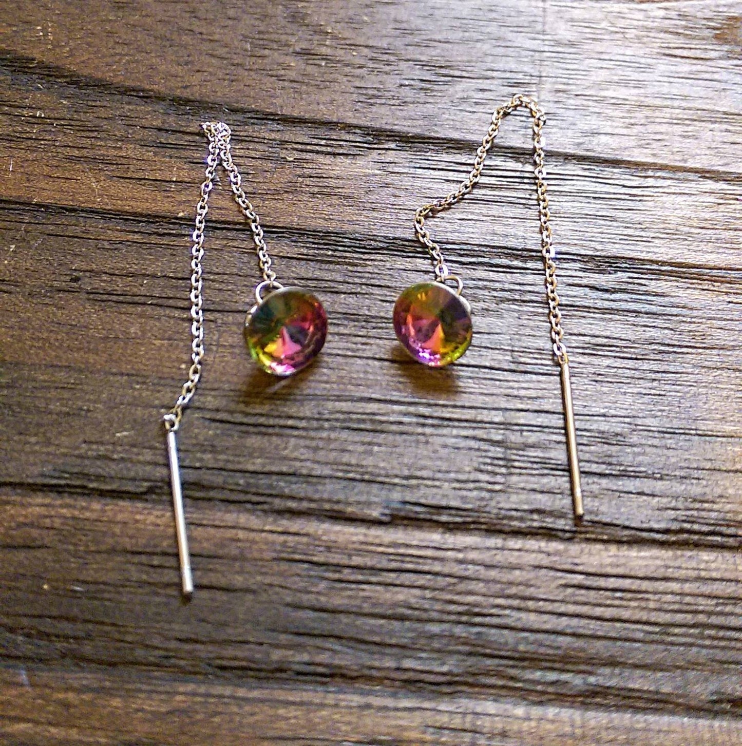 Multi Coloured Crystal Threader Dangle Earrings