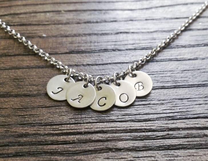 Stainless Steel Personalised Name Initial Small Disc Stamped Necklace, Minimalist Necklace