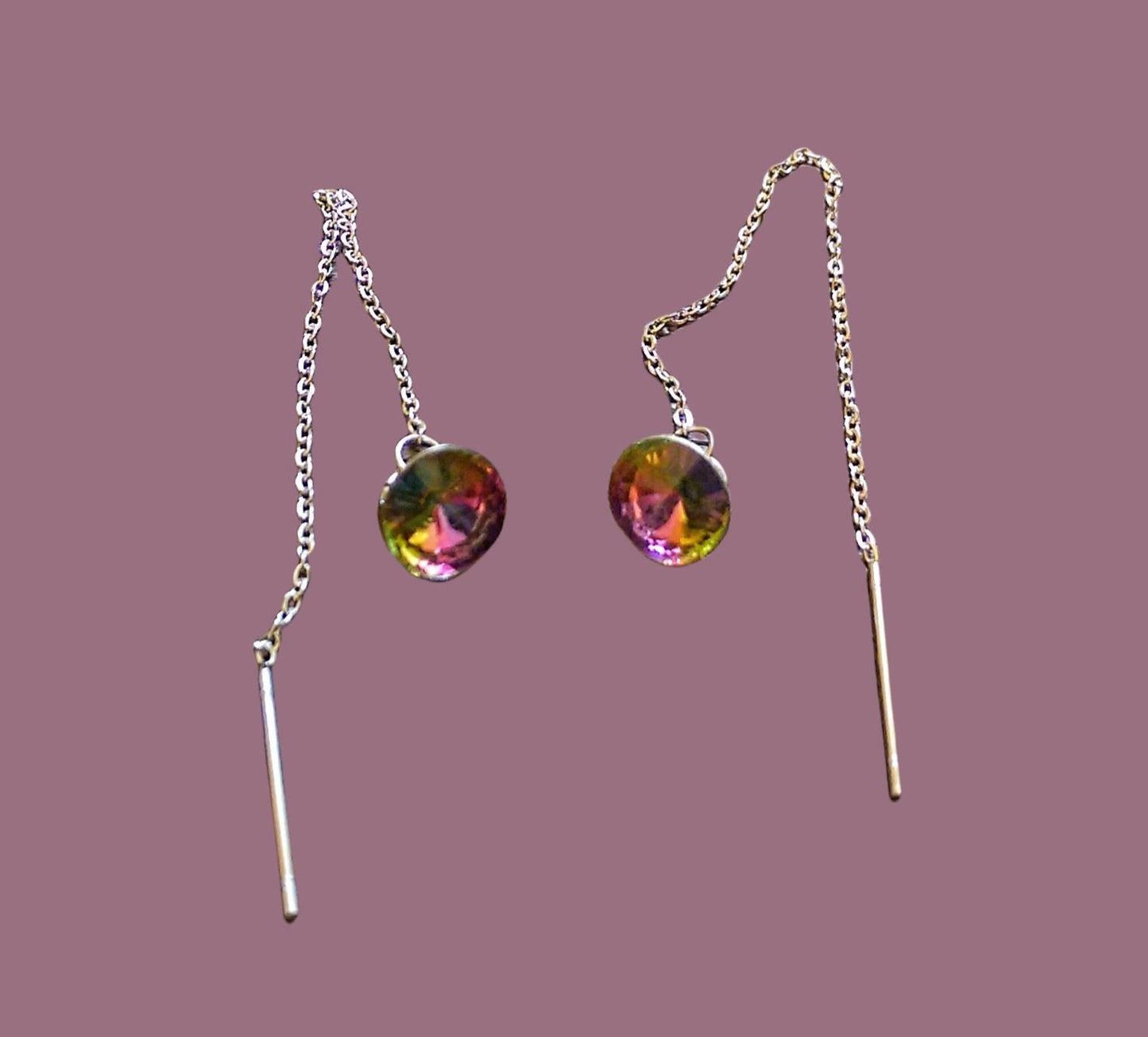 Multi Coloured Crystal Threader Dangle Earrings