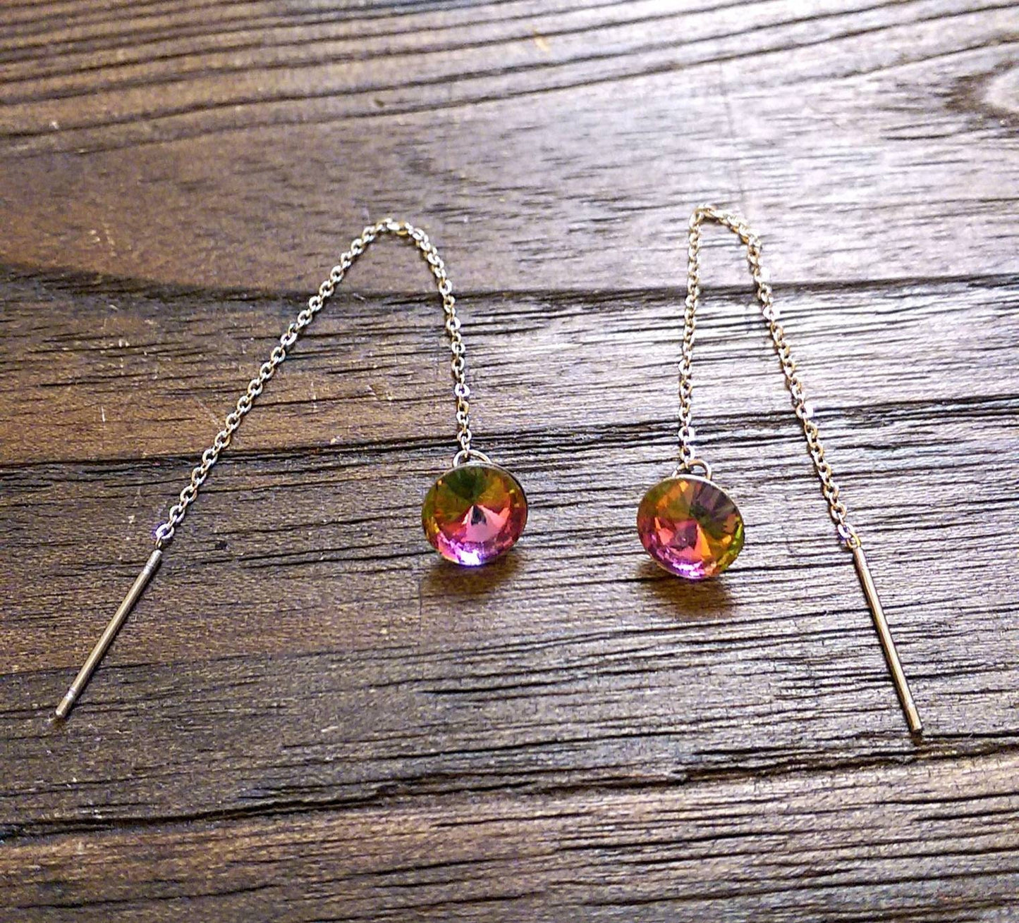 Multi Coloured Crystal Threader Dangle Earrings
