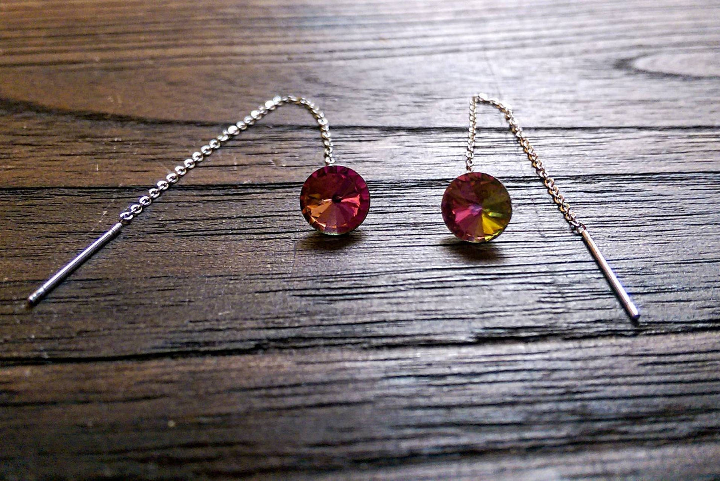 Multi Coloured Crystal Threader Dangle Earrings