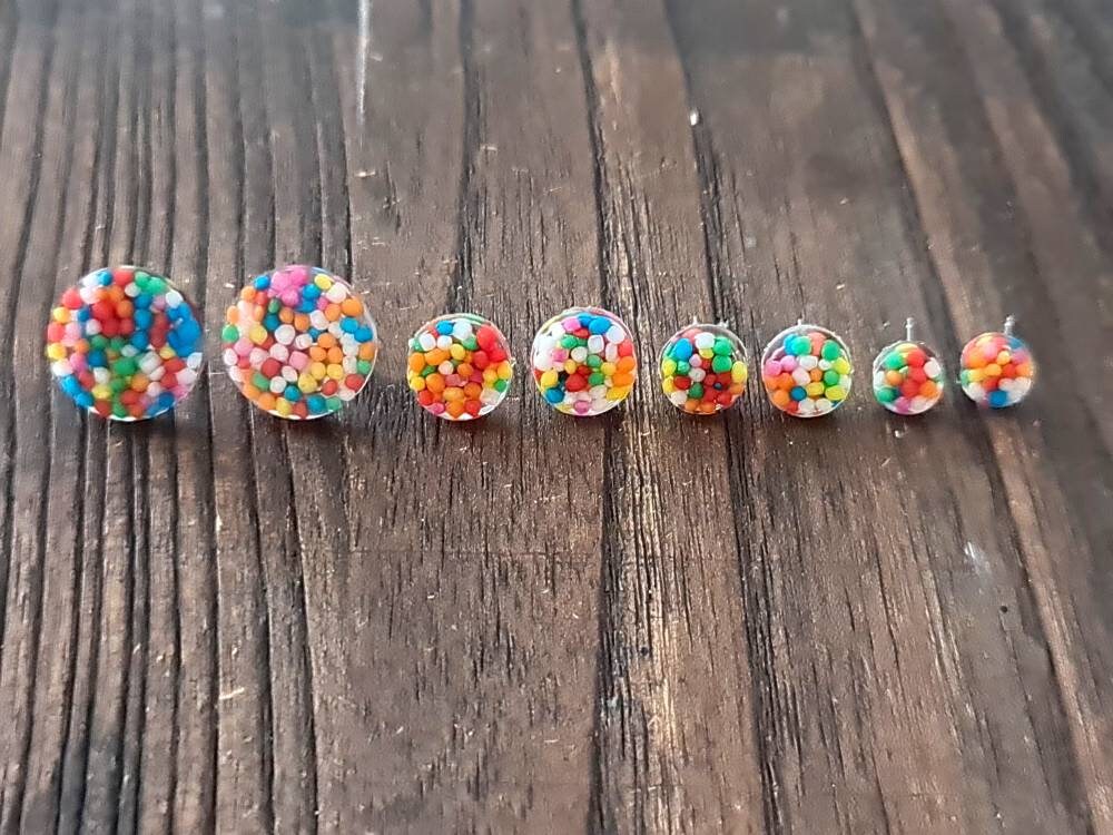 Circle Dot Resin Stud Earrings, 100s and 1000s Candy Lolly Earrings. Stainless Steel Minimalist Stud Earrings. 15mm, 12mm, 10mm or 8mm