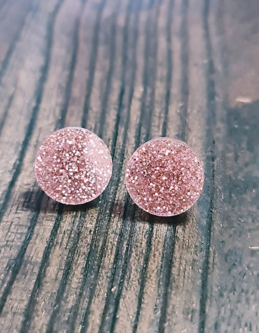 Champagne Blush Glitter Circle Stud Earrings, Acrylic Earrings, Stainless Steel Earrings.