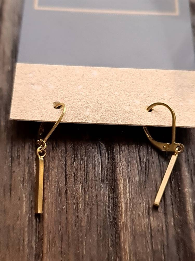 Gold Bar Earrings, Stainless Steel Dangle Leverback Earrings, Hook Earrings.