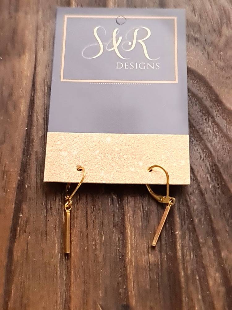 Gold Bar Earrings, Stainless Steel Dangle Leverback Earrings, Hook Earrings.