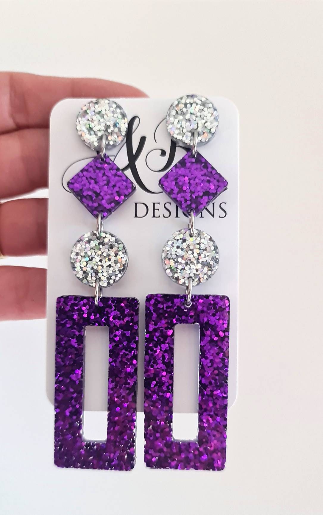 Rectangle Long Dangle Earrings, Statement Glitter Extra Long Dangle Earrings or Choose Colour 10.5cm long