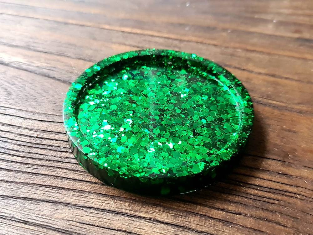 Emerald Green Resin Trinket Ring Dish, Coaster Green Glitter Mix