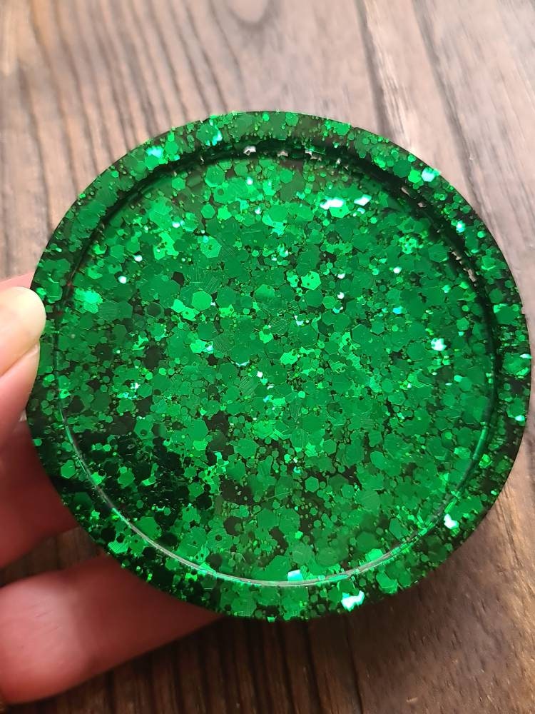 Emerald Green Resin Trinket Ring Dish, Coaster Green Glitter Mix