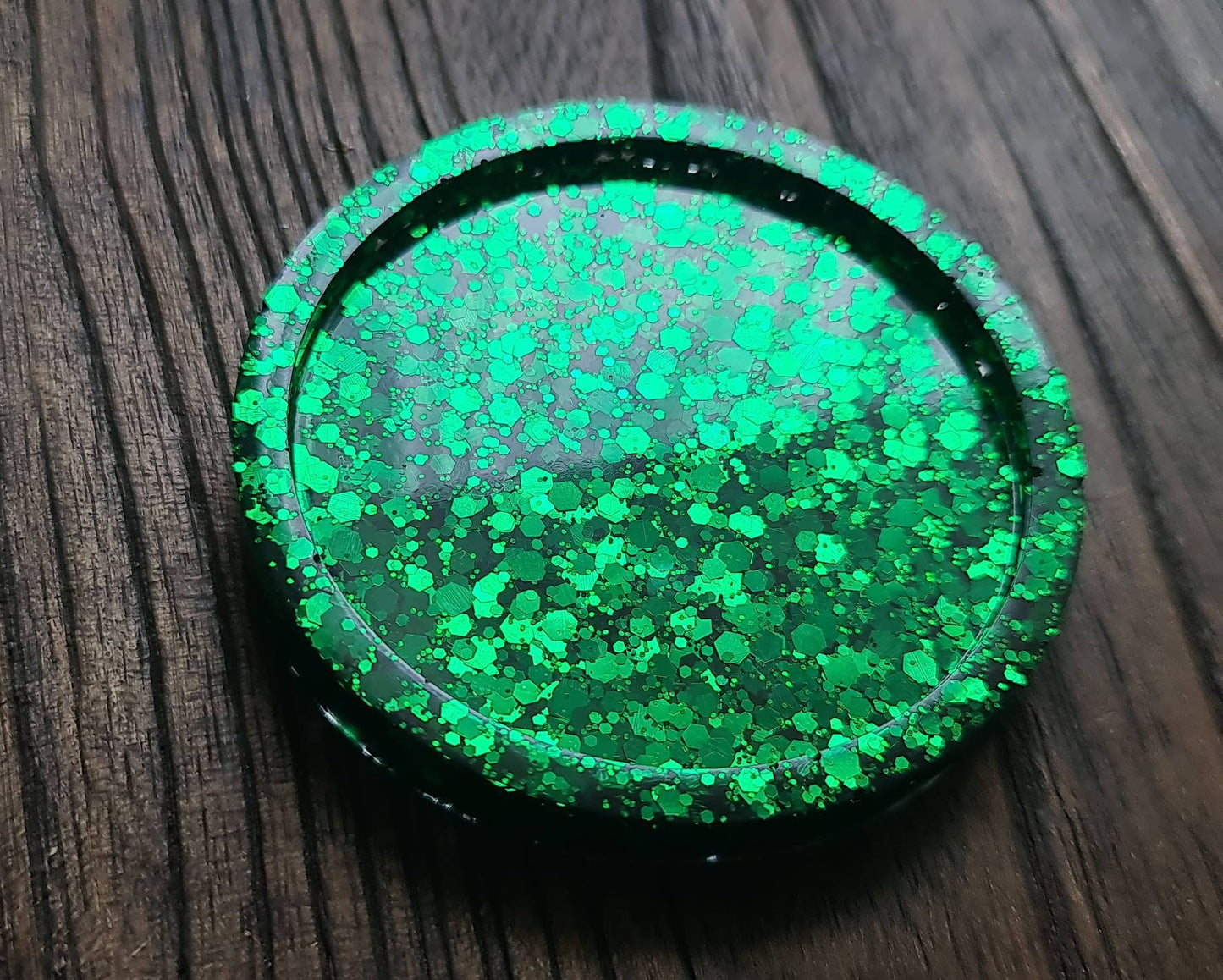 Emerald Green Resin Trinket Ring Dish, Coaster Green Glitter Mix