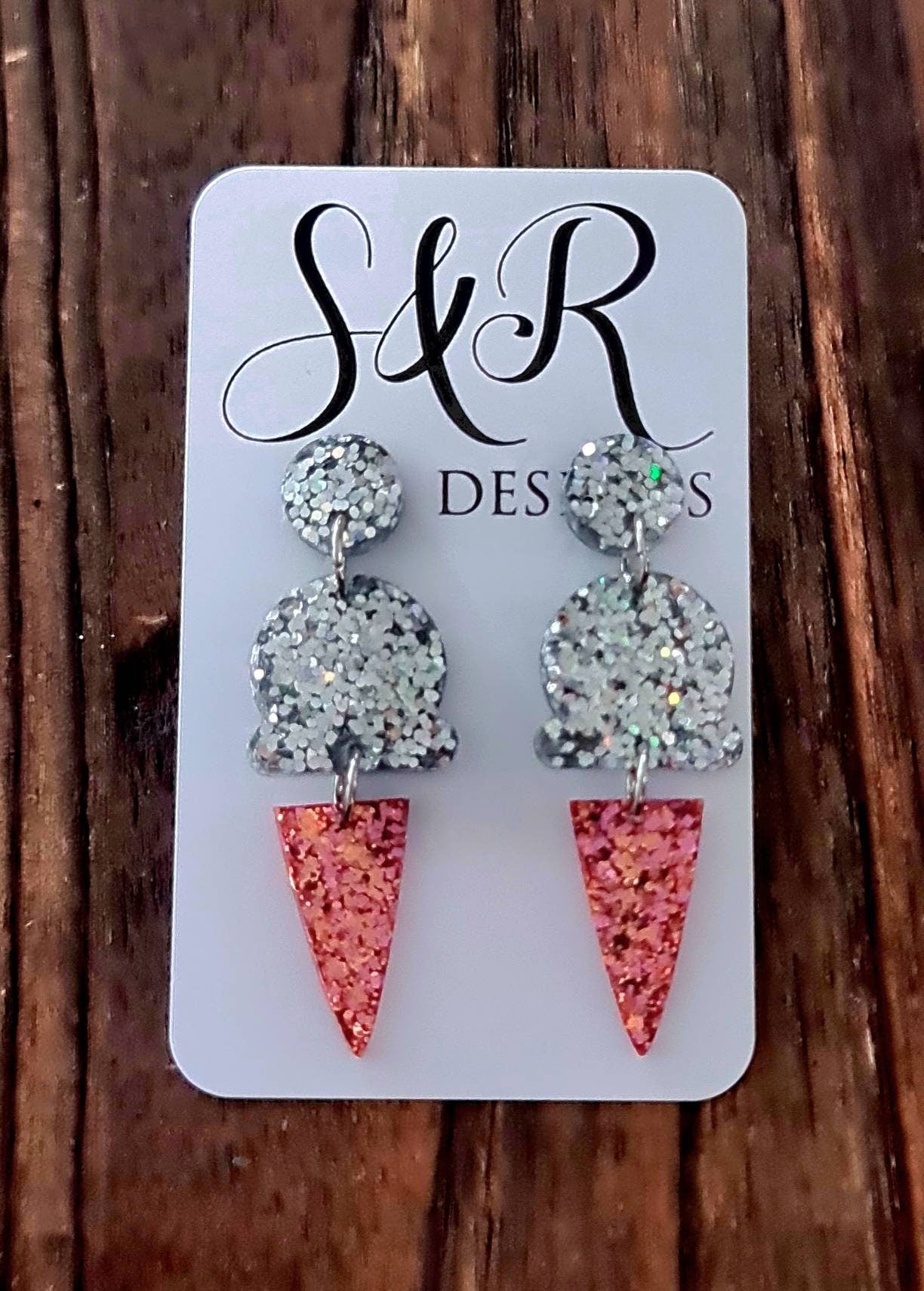 Pink Silver Holographic Dangle Earrings, Pink, Rosegold and Silver Holographic Glitter Ice Cream Earrings, Statement Food Earrings