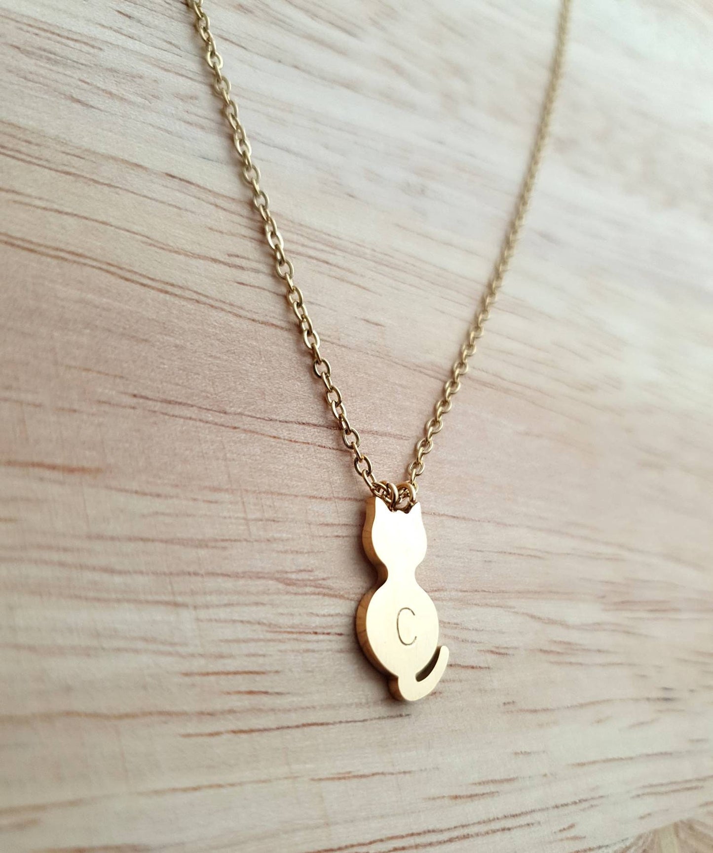 Personalized Cat Necklace, Hand Stamped Personalised Cat. Initial Cat Necklace, Choose colour Silver or Gold