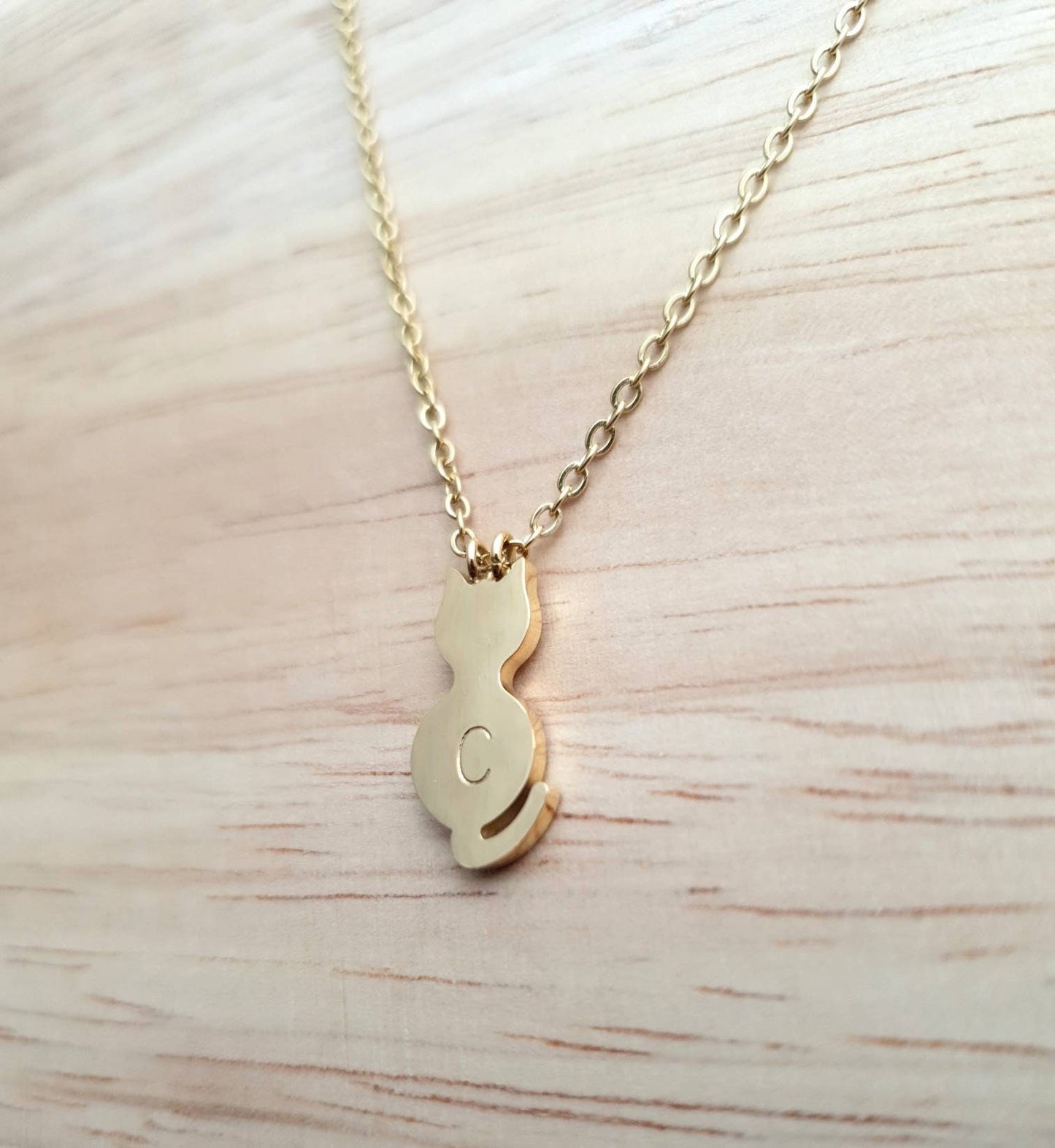 Personalized Cat Necklace, Hand Stamped Personalised Cat. Initial Cat Necklace, Choose colour Silver or Gold