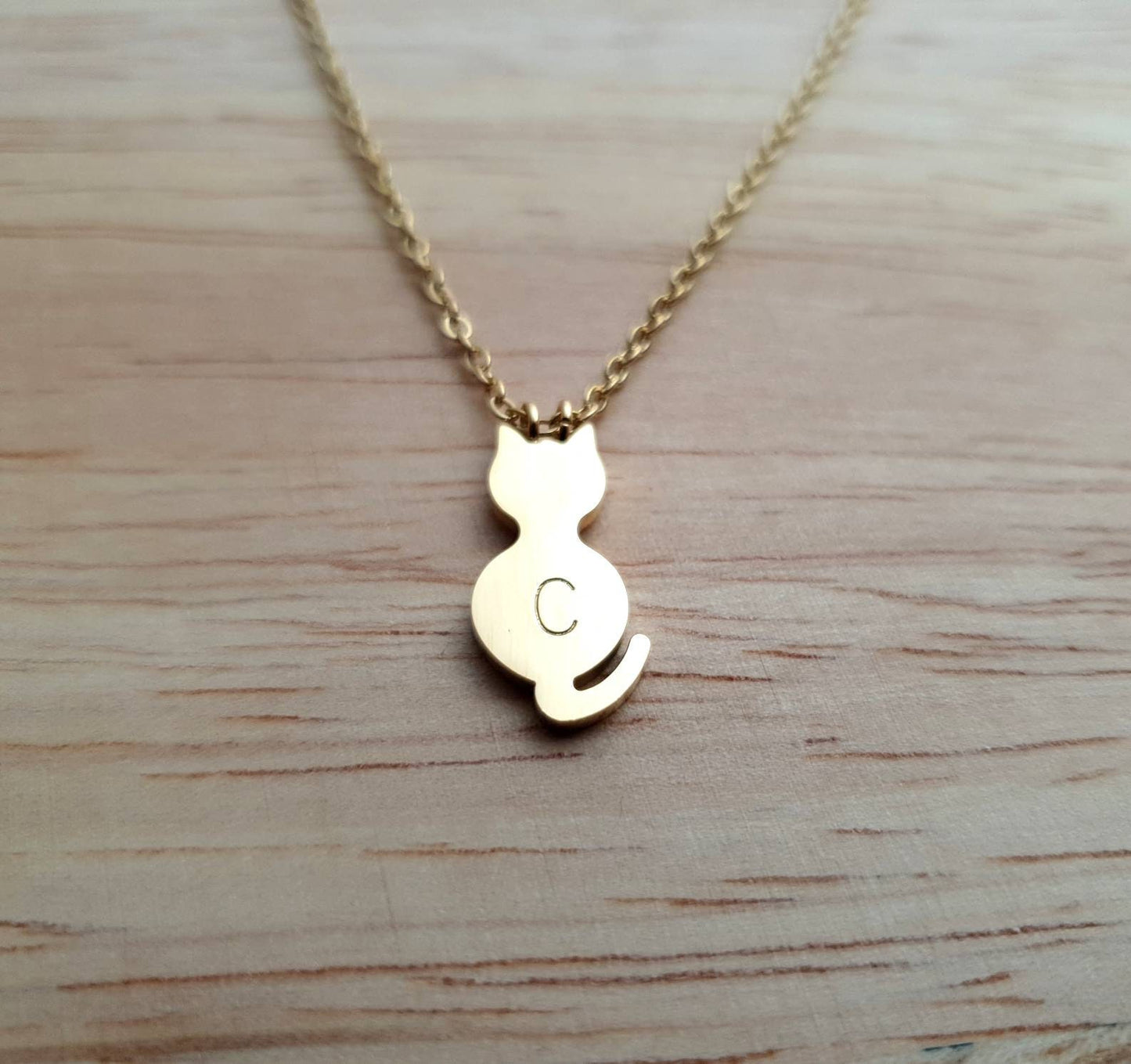 Personalized Cat Necklace, Hand Stamped Personalised Cat. Initial Cat Necklace, Choose colour Silver or Gold