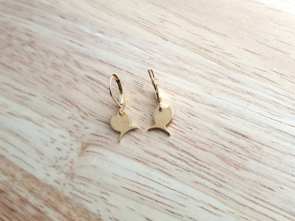 Gold Fish Drop Earrings, Minimalist Dangles, Gold Stainless Steel Dangle Leverback, Hoop or Earwire Hook Earrings.