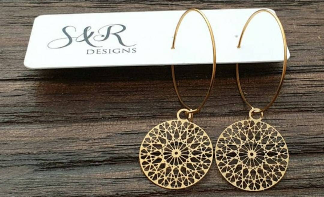 Circle Filigree Stainless Steel Dangle Earrings Medium. Hoop, Leverback or Hook Earrings in Silver or Gold
